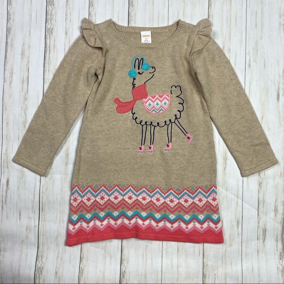 Gymboree Other - Gymboree Tan Llama Skating Embroidered Sweater Dress